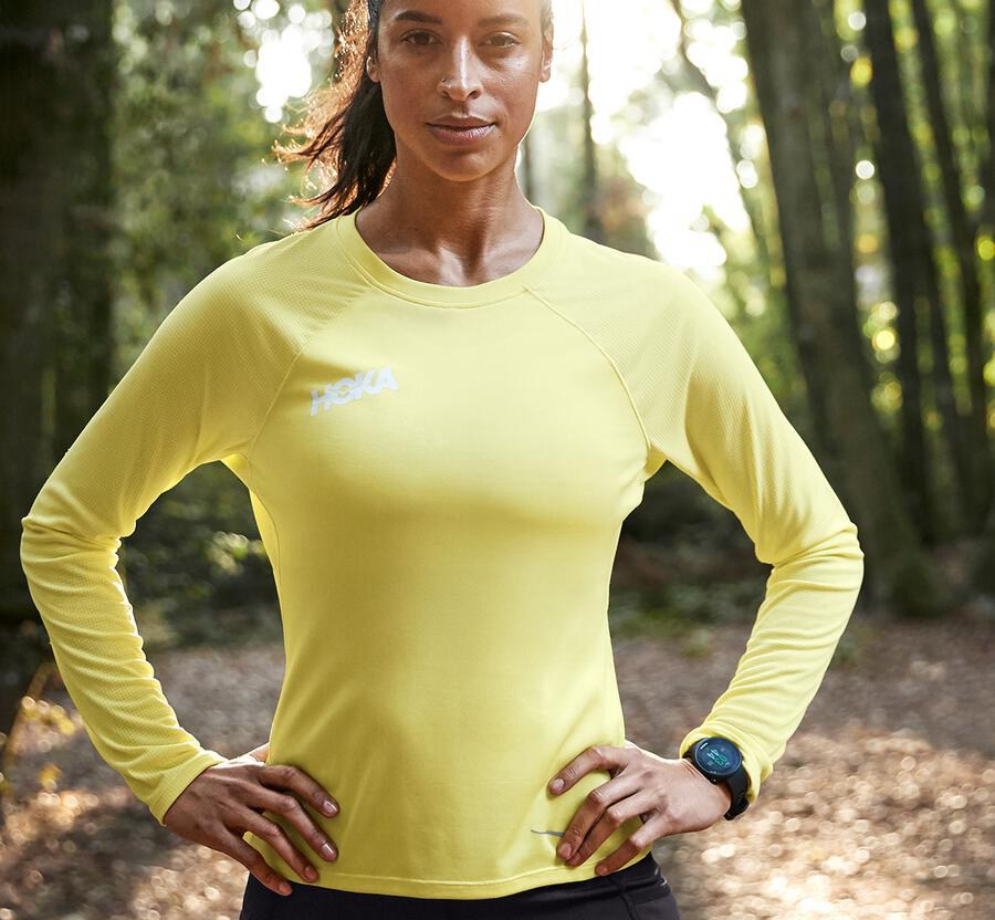 Hoka One One Performance Lång Sleeve Top Dam - Gula - BCDEL-7659